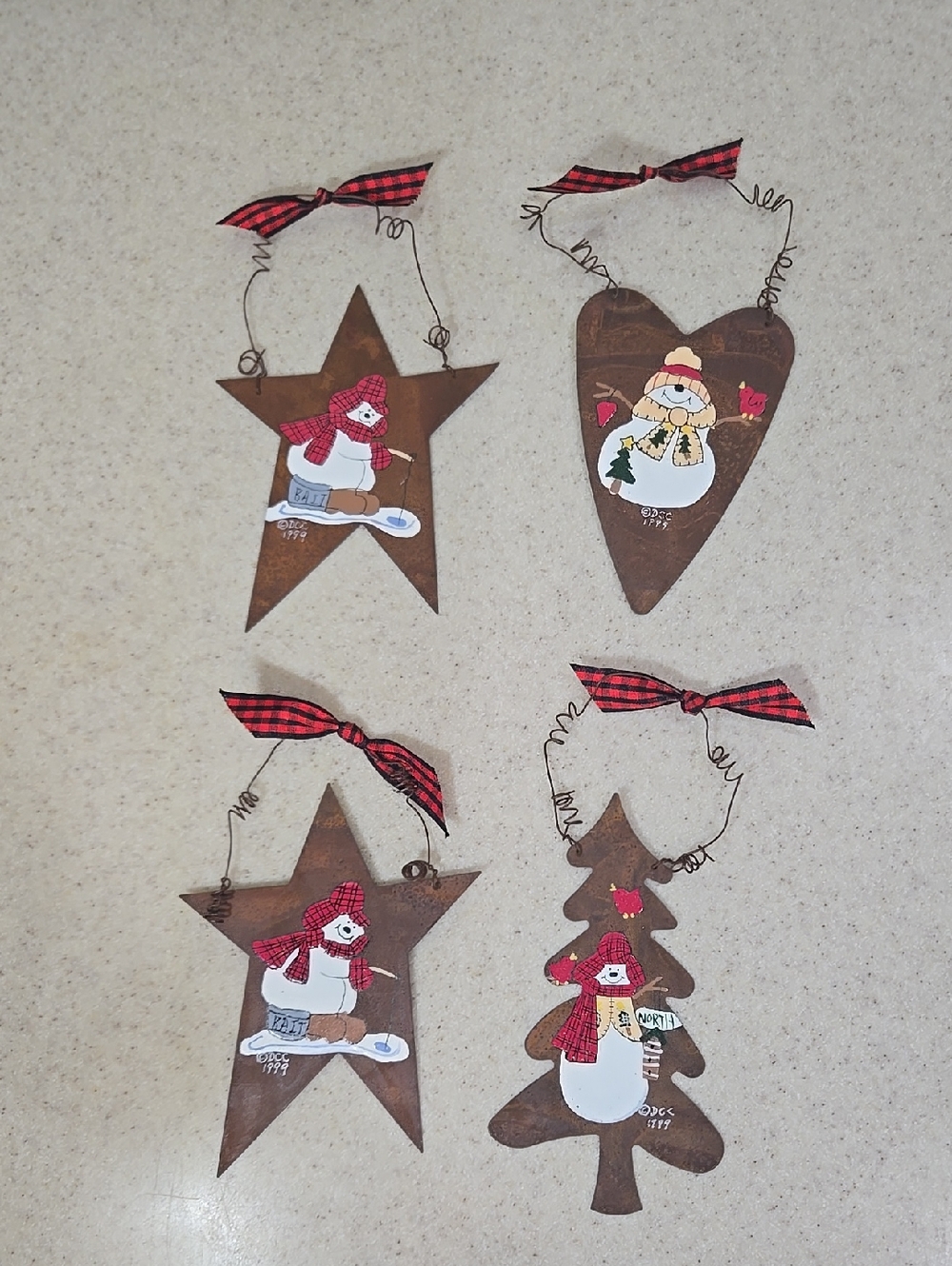 Vintage 1999 Farmhouse Style Hanging Metal Handpainted Christmas Decor